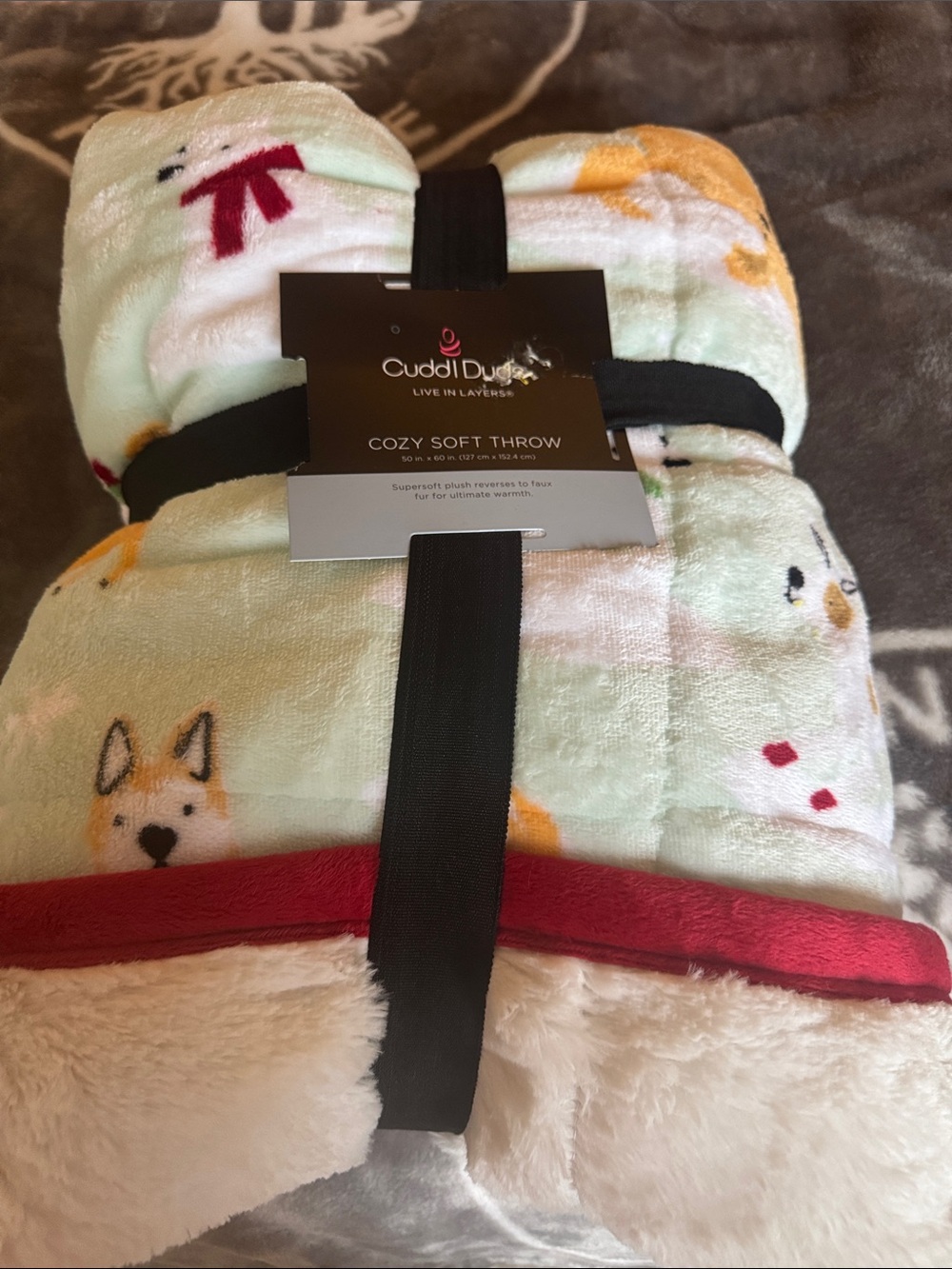 Cuddl Duds Mint, Red & Cream Cozy Soft Christmas Throw